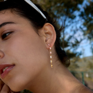 Boucles D'Oreilles Pendantes Pour Femme, En Acier Inoxydable Imperméable, Couleur Or, Avec Pompon Et Zircon. h5 Image2