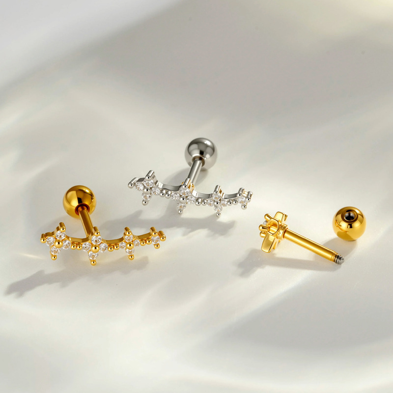 Boucles D'Oreilles Piercing Pour Femme, Motif Floral Simple, Couleur Cuivre Doré Et Zircon. Image3