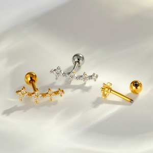 Boucles D'Oreilles Piercing Pour Femme, Motif Floral Simple, Couleur Cuivre Doré Et Zircon. h5 Image3
