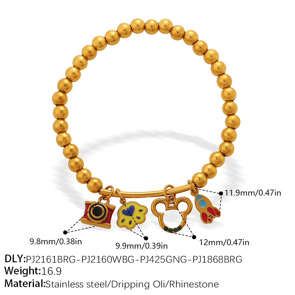 Bracelets Pour Femmes En Acier Inoxydable, Ornés De Perles, Motif Cœur, Étoile Et Lune, Couleur Or, Avec Zircon. h5Image2