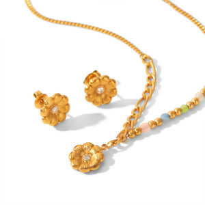 Colliers Pendentifs Pour Femmes Simple Series Daily Flower En Acier Inoxydable Étanche Couleur Or Avec Zircon h5 Image5