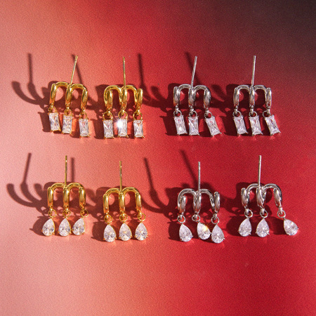 Boucles d'oreilles pendantes pour femme, luxueuses, en forme de goutte géométrique, en acier inoxydable étanche, couleur or, ornées de zircon.