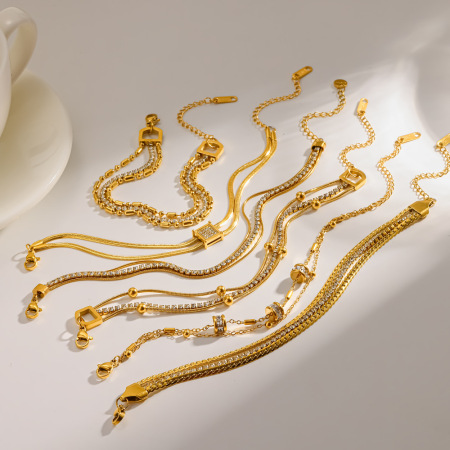 Bracelets classiques en acier inoxydable étanches, couleur or, avec strass, pour femmes 2