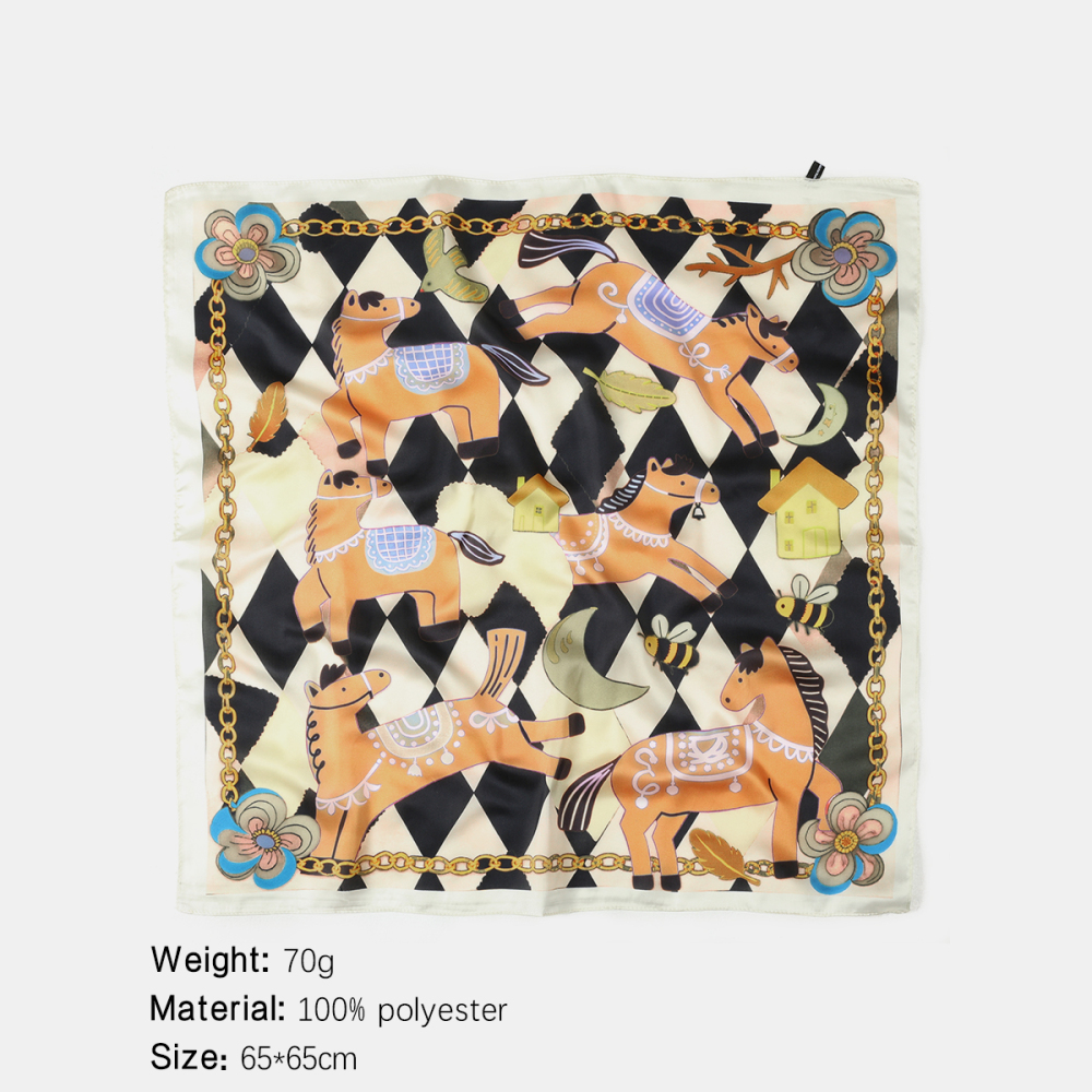 Écharpes D'Été Pour Femmes, Collection Luxueuse, Motif Poney Mignon, Couleurs Mélangées, Forme Géométrique, Chaînette h5Image2