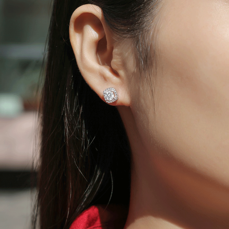 Boucles D'Oreilles Pour Femmes En Moissanite S925, Luxueuses Et Simples, En Forme D'Étoile, De Cercle Ou De Rectangle. h5Image3