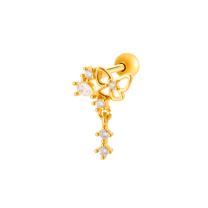 Boucles D'Oreilles Piercing Femme, Motif Fleur Simple, Étoile Et Papillon, Couleur Cuivre Doré Et Zircon. h5 Image6