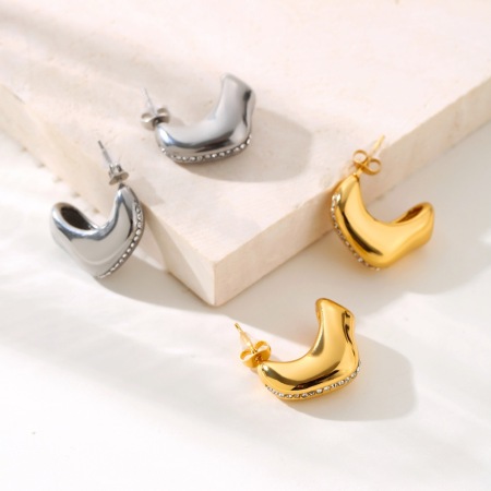Boucles d'oreilles puces simples en acier inoxydable étanche couleur or avec strass pour femmes