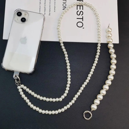 Chaîne de téléphone romantique en perles simples, résine et perles artificielles 2