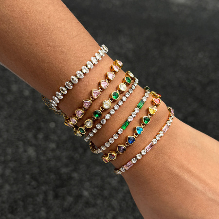 Bracelets de perles luxueux pour femmes, en acier inoxydable, étanches, couleur or et zircon.