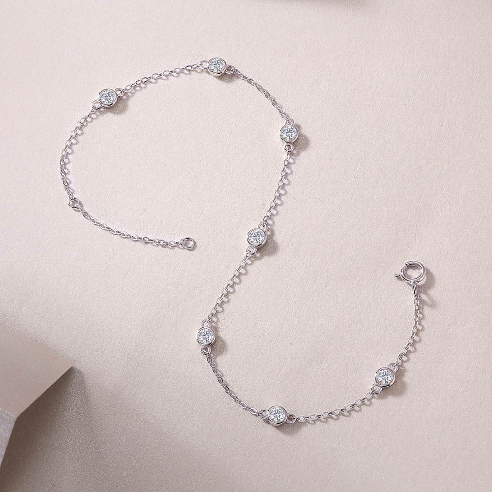 Bracelet En Moissanite S925 Plaqué Platine, Simple Et Élégant, Avec Chaîne Ronde Et Pendentif Rond. h5Image3