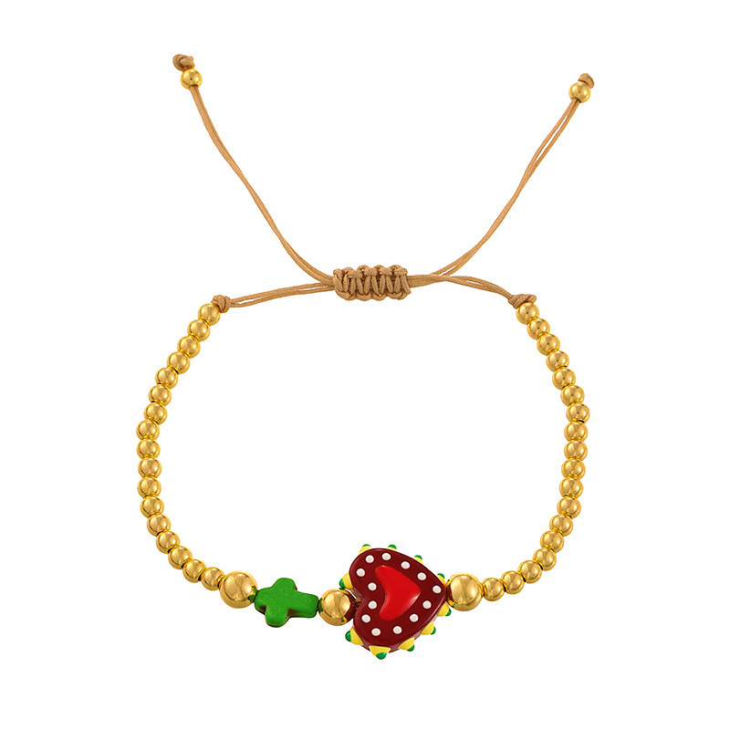 Bracelets Tressés Pour Femmes Sweet Ceramics Avec Perles En Cuivre En Forme De Cœur 