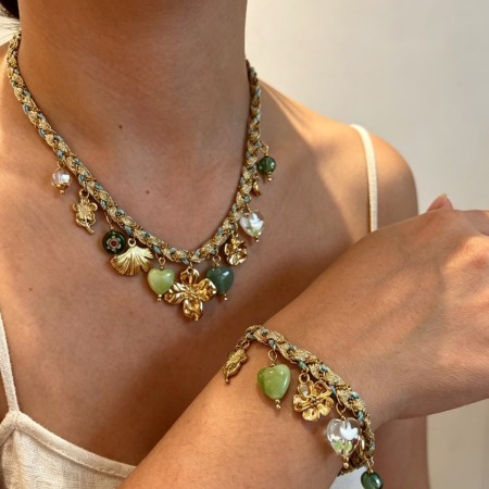Ensembles de colliers pour femmes en acier inoxydable doré, motif cœur et fleur rétro