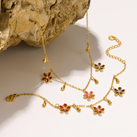 Ensembles de bijoux pour femmes élégants en acier inoxydable doré, ornés de zircon et de fleurs, de la série romantique