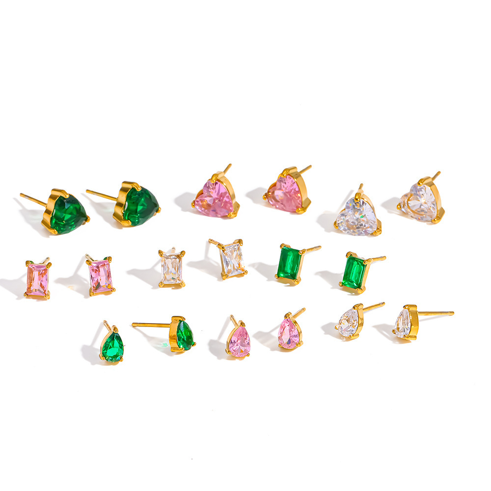 Boucles D'Oreilles Puces Pour Femmes, Forme Géométrique Simple, En Acier Inoxydable, Couleur Or, Imperméables, Avec Strass. Image4