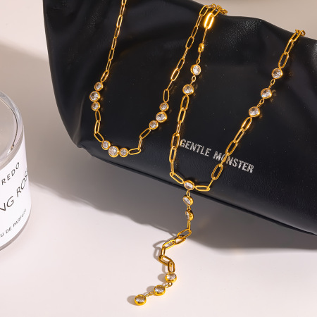 Colliers pendentifs pour femmes en acier inoxydable doré, forme géométrique classique, étanches, avec zircon.