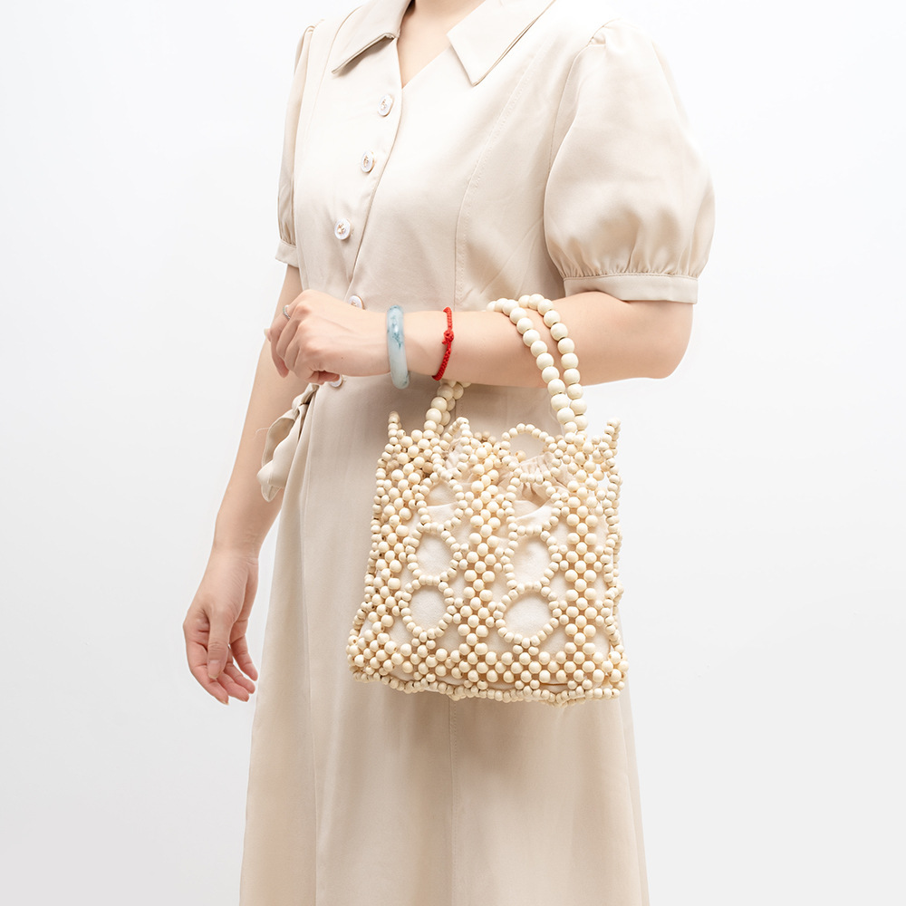 Sac Carré Pour Femme En Bois Multicolore Ajouré Et Perles Tissées Style Vacances Image3