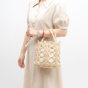Sac Carré Pour Femme En Bois Multicolore Ajouré Et Perles Tissées Style Vacances h5 Image3