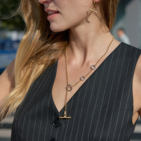 Colliers pendentifs pour femmes, en acier inoxydable étanche, forme géométrique, couleurs or et argent mélangées. 2