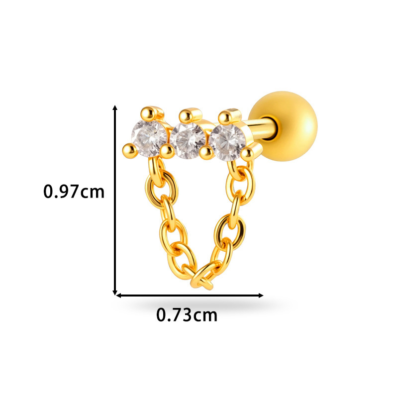 Boucles D'Oreilles Piercing Femme, Motif Fleur Simple, Triangle Et Lune, Zircon Couleur Cuivre Doré Image2