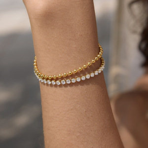 Bracelets À Perles Pour Femmes En Acier Inoxydable, Étanches, Couleur Or Et Zircon. h5 Image4
