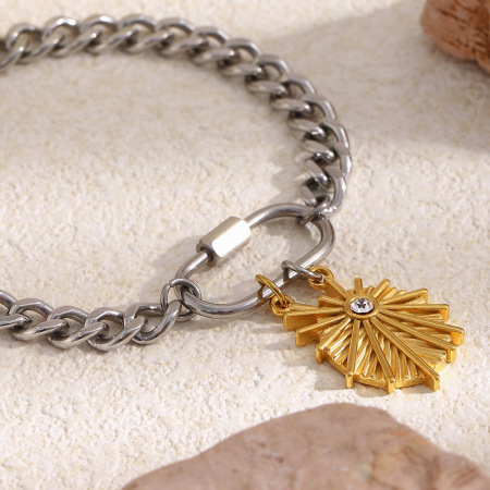 Bracelet chaîne rétro en acier inoxydable étanche, couleur or et argent, pour femme. 2