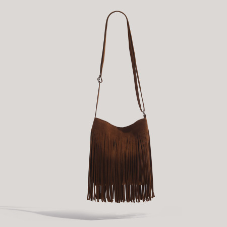 Sac carré femme à pompons style streetwear, couleur unie