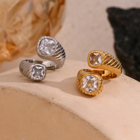 Bagues pour femmes en acier inoxydable, forme simple et irrégulière, étanches, couleur or, serties de zircon.