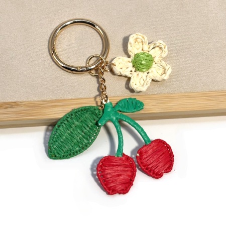 Porte-clés/breloques pour sac en raphia tressé, motif fleur de cerisier, collection Simple Series