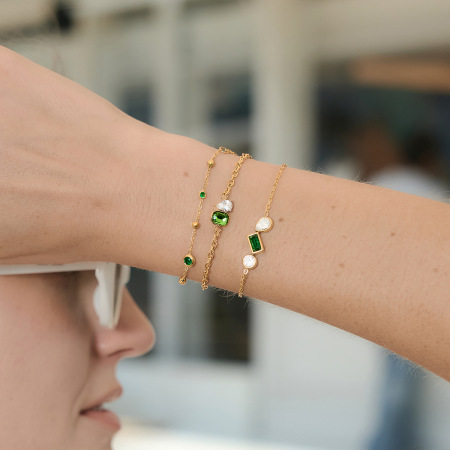 Bracelets à breloques rectangulaires simples en acier inoxydable, étanches, couleur or et zircon pour femmes