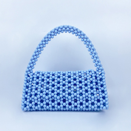 Sac trapèze pour femme en acrylique ajouré, orné de perles tissées de style Y2K et de couleurs unies.