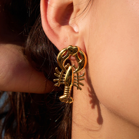 Boucles d'oreilles puces pour femmes, style océanique, en acier inoxydable, étanches, couleur or, motif poisson 2