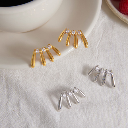 Boucles d'oreilles puces pour femmes en acier inoxydable étanche, couleur or, avec zircon. 2