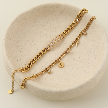 Bracelet chaîne pour femme Simple Series Daily Chain en acier inoxydable doré étanche 2