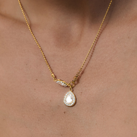 Colliers pendentifs pour femmes en acier inoxydable, étanches, couleur or, avec zircon et motif goutte simple