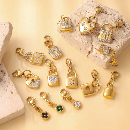Pendentifs pour femmes Simple Series Daily Lock en acier inoxydable étanche couleur or avec strass 2