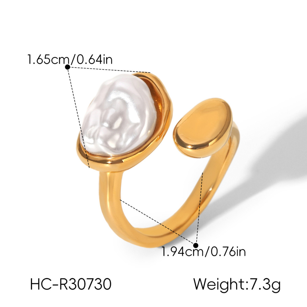 Bagues Pour Femmes En Acier Inoxydable De Forme Irrégulière, Étanches, Couleur Or, Zircon Et Perle. Image2