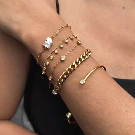 Bracelets à breloques pour femmes, en acier inoxydable, étanches, couleur or, avec zircon et perles simples. 2