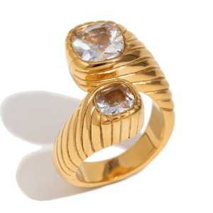 Bagues Pour Femmes En Acier Inoxydable, Forme Simple Et Irrégulière, Étanches, Couleur Or, Serties De Zircon. h5
