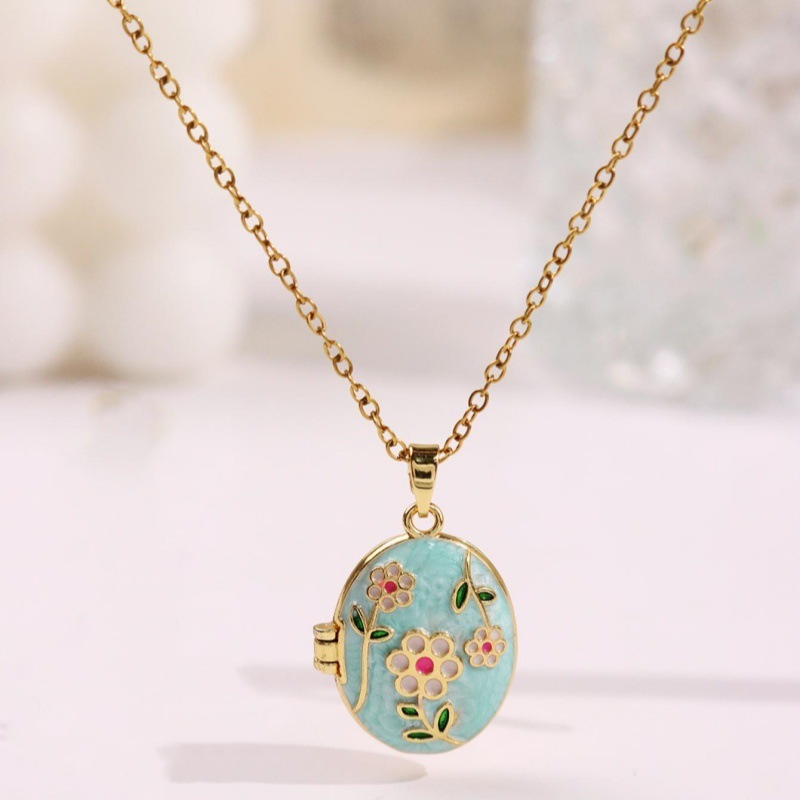 Colliers Pendentifs Pour Femmes En Alliage Et Émail, Style Rétro, Avec Fleur 