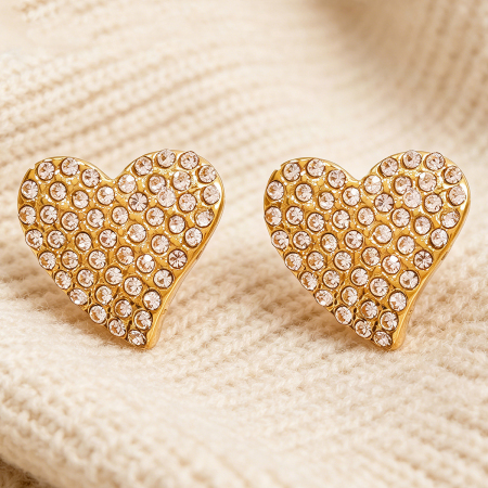 Boucles d'oreilles puces pour femmes, en acier inoxydable doré, ornées de strass et en forme de cœur, de luxe. 2