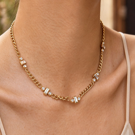 Collier Pendentif Femme En Acier Inoxydable, Forme Géométrique Simple, Couleur Or, Zircon, Étanche 2
