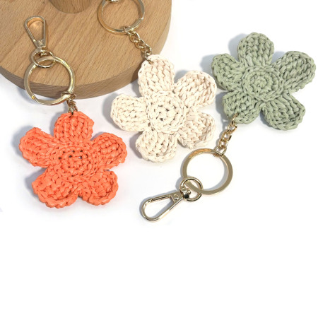 Porte-clés/breloques pour sac en raphia tressé, collection Simple Series Sweet Flower