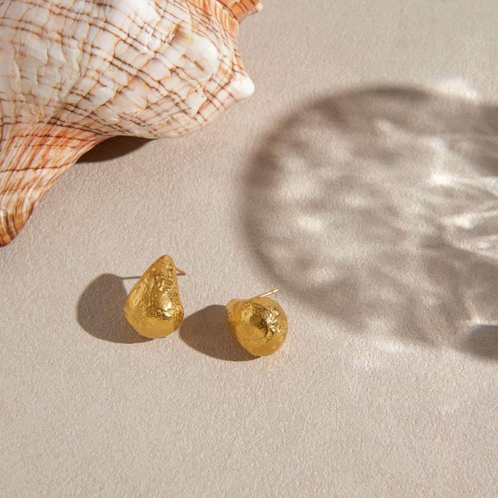Boucles D'Oreilles Puces Pour Femmes, En Acier Inoxydable, Étanches, Couleur Or, Modèle Goutte Simple Image4