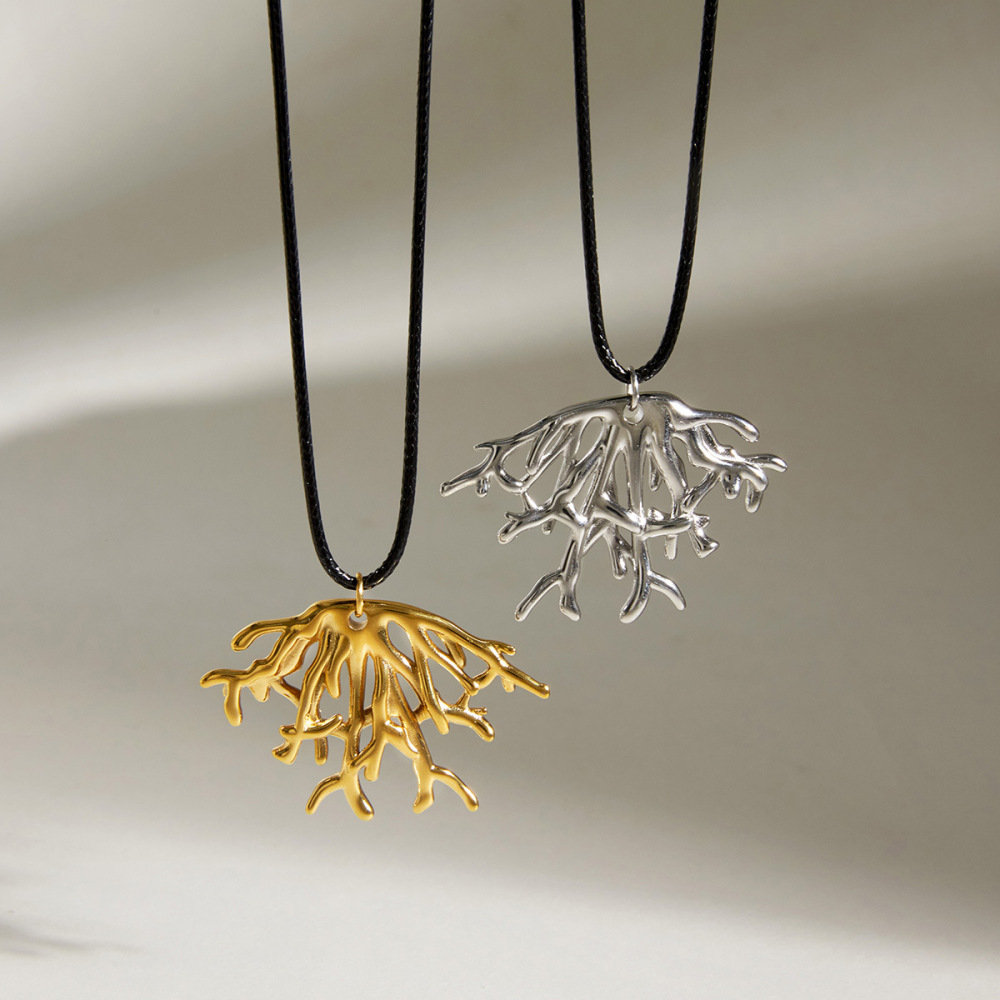 Colliers Pendentifs Pour Femmes En Acier Inoxydable, Couleur Or, En Forme De Corail, Étanches h5Image4