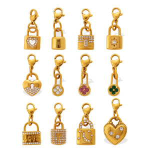 Pendentifs Pour Femmes Simple Series Daily Lock En Acier Inoxydable Étanche Couleur Or Avec Strass h5 Image5