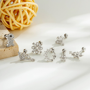 Boucles D'Oreilles Piercing Femme, Motif Papillon Et Fleur Simple, Couleur Cuivre Doré, Zircon. h5 Image5