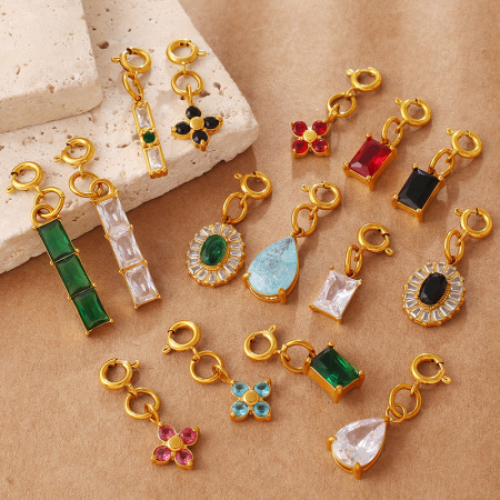 Pendentifs Luxuxy DIY en forme de goutte de fleur, rectangulaires, en acier inoxydable étanche, couleur or, avec zircon pour femmes