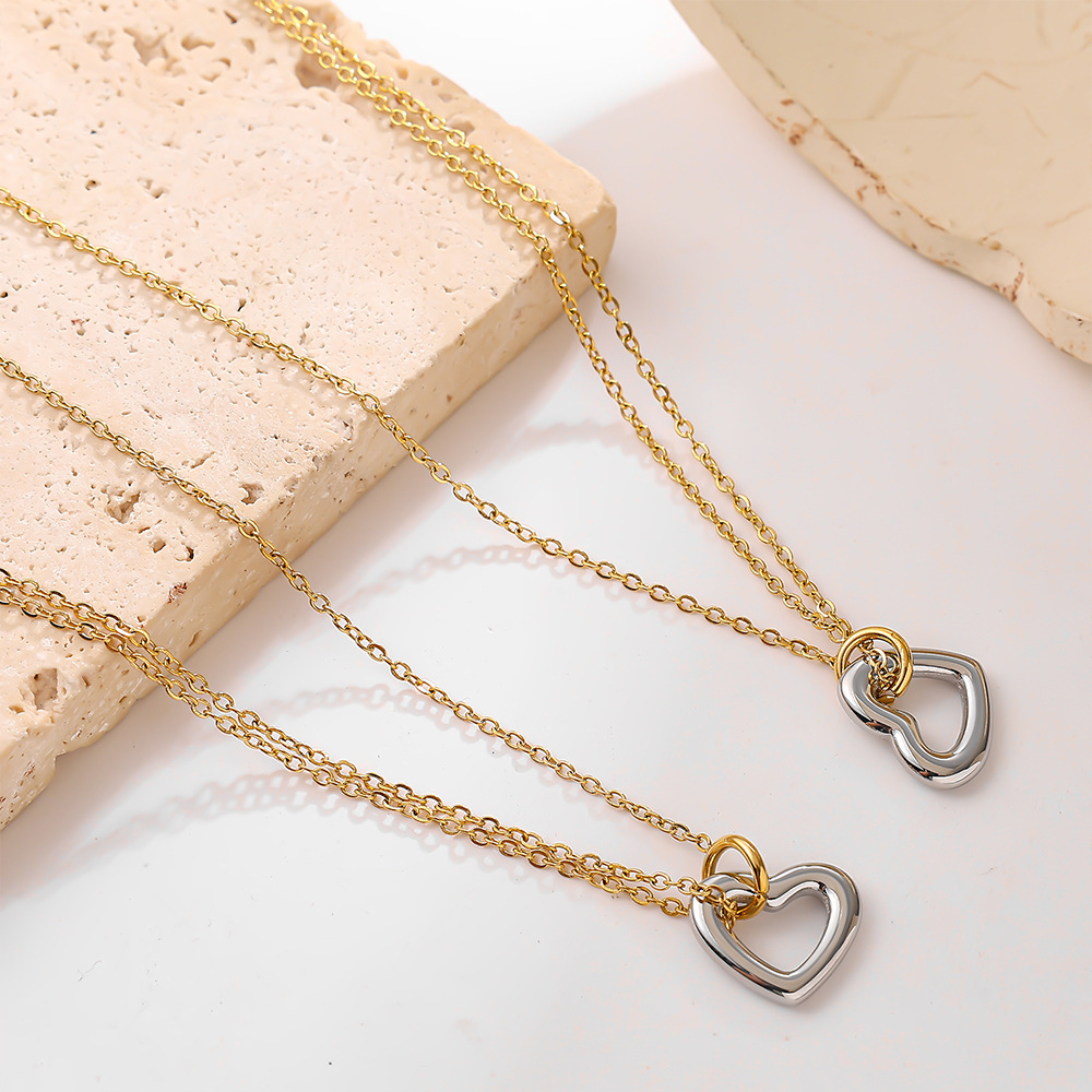 Colliers Pendentifs Pour Femmes Simple Series Daily Heart En Acier Inoxydable Étanche Couleur Or h5Image2