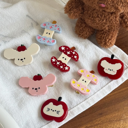 Pinces à cheveux simples en acétate avec strass, motif animaux mignons, fruits et étoiles. 2