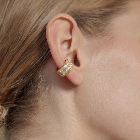 Boucles d'oreilles manchette pour femmes, simples, ajourées, en acier inoxydable étanche, couleur or, ornées de zircon.